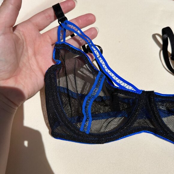 *Oh La La Cheri Black and Blue Mesh Bra - Picture 2 of 4